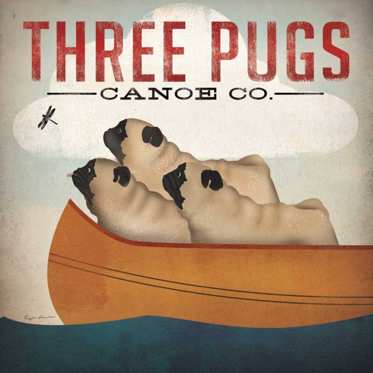 Three Pugs in a Canoe v Poster Print by Ryan Fowler - Item # VARPDX13367